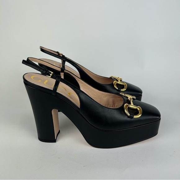 Gucci Horsebit Baby Platform Slingback Black Pumps Heels Size 40 - Picture 6 of 12